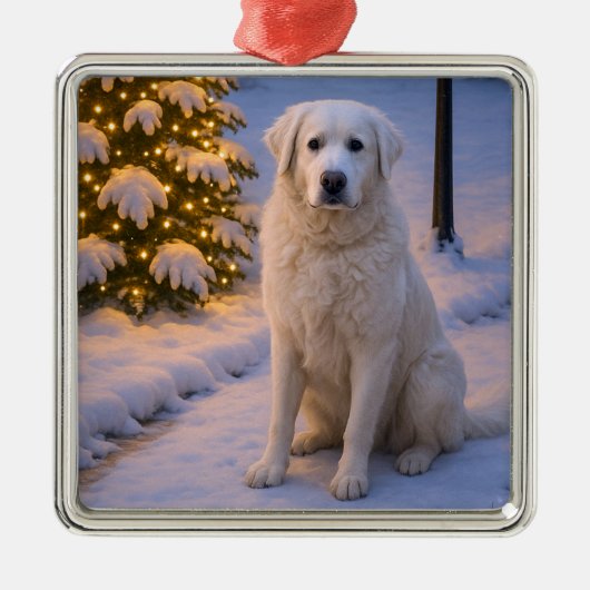 Ornement Carré Argenté Kuvasz Holiday Card (Devant)