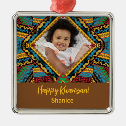 Ornement Carré Argenté Kwanzaa Patter Diamond Couleur Lumineuse Personnal (Devant)