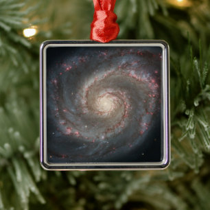 Ornement Carré Argenté La galaxie Whirlpool M51 et son compagnon dans l'e