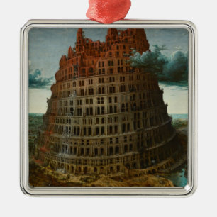 Ornement Carré Argenté La Tour de Babel (par Pieter Bruegel l'Ancien)