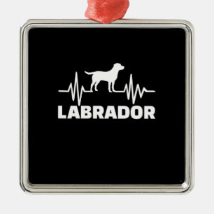 Ornement Carré Argenté Labrador Retriever Heart