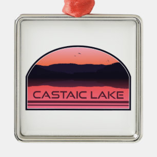 Ornement Carré Argenté Lac Castaic Californie Red Sunrise