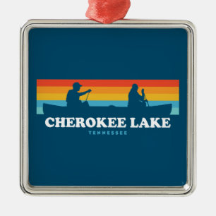Ornement Carré Argenté Lac Cherokee Tennessee Canoë