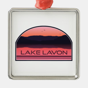 Ornement Carré Argenté Lac Lavon Texas Red Sunrise