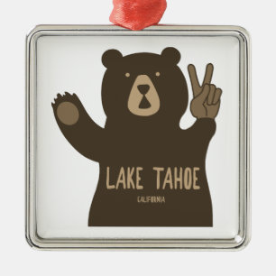 Ornement Carré Argenté Lac Tahoe Californie Nevada Peace Bear