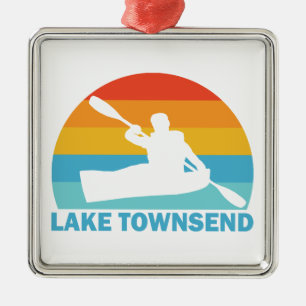 Ornement Carré Argenté Lac Townsend Caroline du Nord Kayak