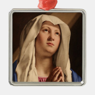 Ornement Carré Argenté Lady Madonna Praying (Vierge Marie) (Art chrétien)
