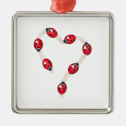 Ornement Carré Argenté Ladybug Heart Ornament (Devant)