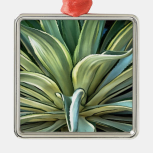 Ornement Carré Argenté L'Agave Tropical Realism Art