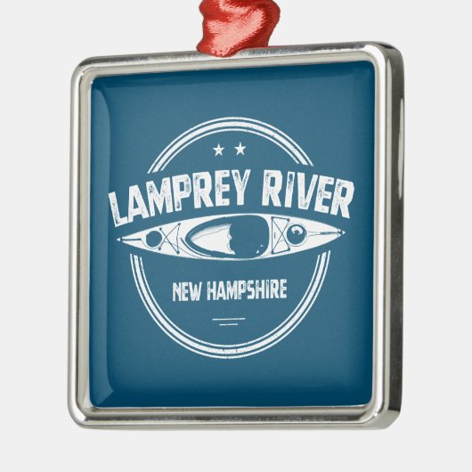 Ornement Carré Argenté Lamprey River New Hampshire Kayaking (Gauche)