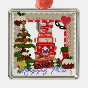 Ornement Carré Argenté Lanterne philippine, Parol, drapeau, boîte de