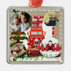 Ornement Carré Argenté Lanterne philippine, Parol, drapeau, boîte de