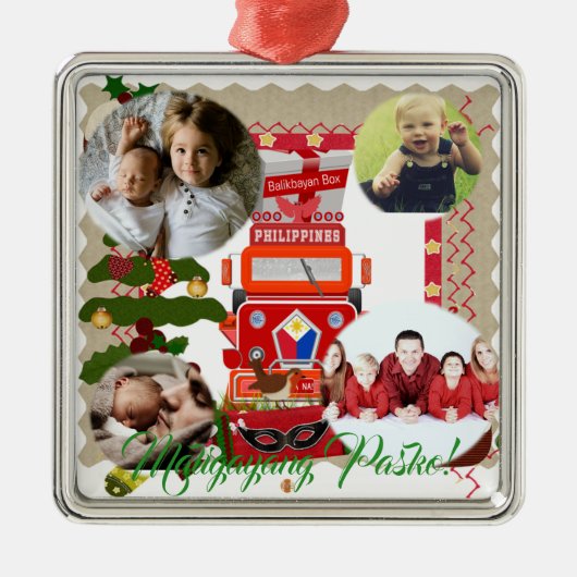 Ornement Carré Argenté Lanterne philippine, Parol, drapeau, boîte de (Devant)