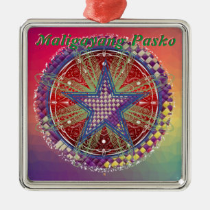 Ornement Carré Argenté Lanterne Pinoy Christmas Parol