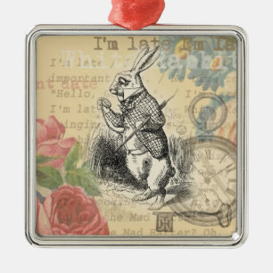 Ornement Carré Argenté Lapin Blanc Aventures d'Alice au Pays des Merveill