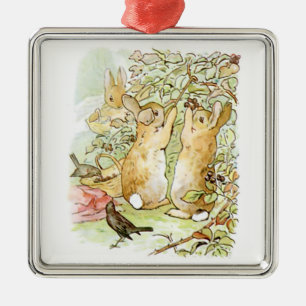 Ornement Carré Argenté Lapin : cueillette de Blackberry (Beatrix Potter)