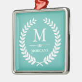 Ornement Carré Argenté Laurel Wreath Decor Pastel Turquoise Family Monogr (Gauche)