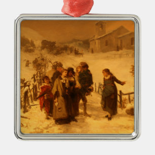 Ornement Carré Argenté L'avalanche en hiver (par Gerolamo Induno)