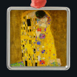 Ornement Carré Argenté Le célèbre tableau de Gustav Klimt, The Kiss.<br><div class="desc">Le célèbre tableau de Gustav Klimt, The Kiss. Ornement métal célèbre Gustav Klimt peinture.</div>