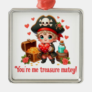 Ornement Carré Argenté Le magnifique pirate de la Saint Valentin