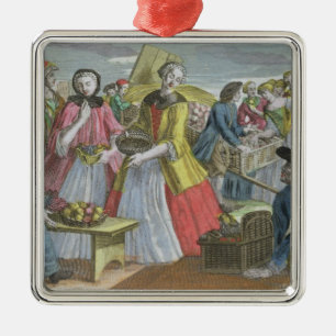Ornement Carré Argenté Le marché de fruit (gravure colorée)