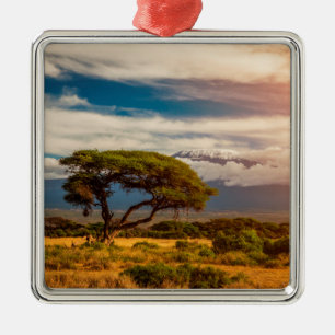 Ornement Carré Argenté Le mont Kilimandjaro   Amboseli, Kenya