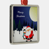 Ornement Carré Argenté Le Père Noël mignon et les pingouins (Droite)