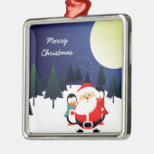 Ornement Carré Argenté Le Père Noël mignon et les pingouins (Gauche)