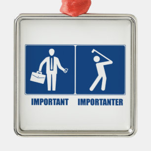 Ornement Carré Argenté Le Travail Est Important, Le Golf Est Important