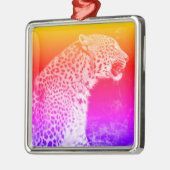 Ornement Carré Argenté Léopard assis (Gauche)