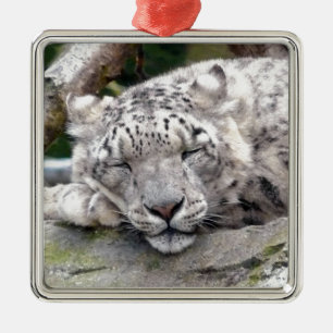 Ornement Carré Argenté Léopard de neige - beau !