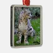 Ornement Carré Argenté léopard des neiges assis sur l'herbe (Droite)