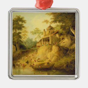 Ornement Carré Argenté Les banques du Gange, c.1820-30 (huile sur la