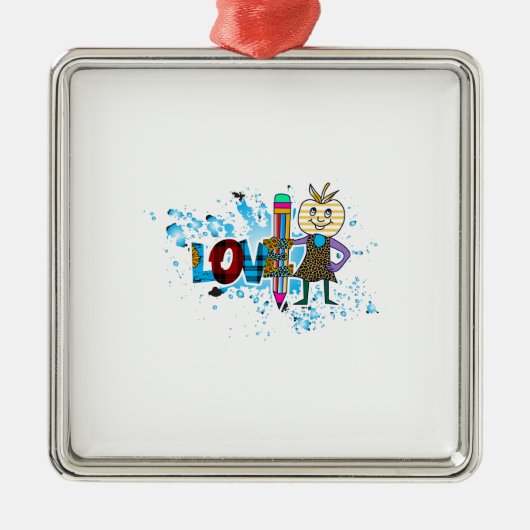 Ornement Carré Argenté Les enseignants aiment l'enseignement (Devant)