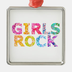 Ornement Carré Argenté Les filles rockent Design Esprit d'autonomisation