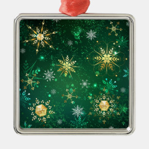 Ornement Carré Argenté Les flocons dorés de Noël sur l'Arrière - plan ver