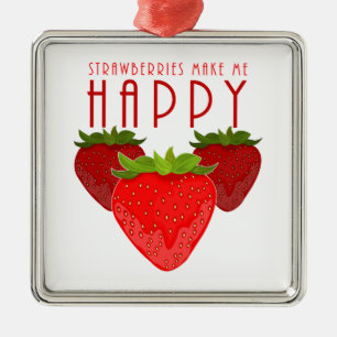 Ornement Carré Argenté Les fraises me rendent heureux Vacances mignonnes 
