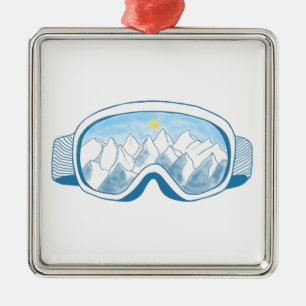 Ornement Carré Argenté Les lunettes de ski de montagne