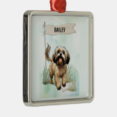 Ornement Carré Argenté Lhasa Apso Watercolor Personalized Dog (Droite)