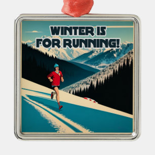 Ornement Carré Argenté L'Hiver Est Pour La Course
