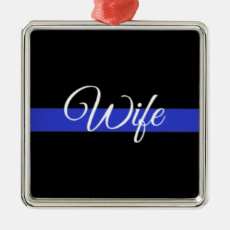 Ornement Carré Argenté Ligne Bleue Mince : Femme de police