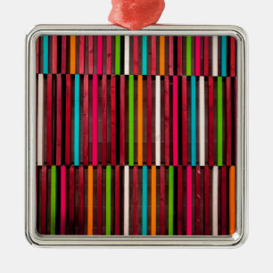 Ornement Carré Argenté Lignes colorées Bois Bleu Orange Motif Amusant