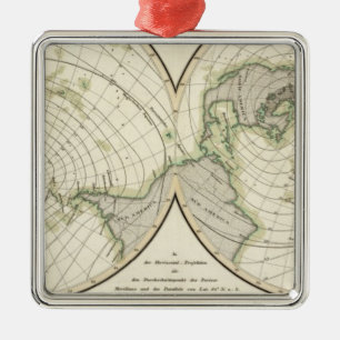Ornement Carré Argenté Lignes isodynamiques du monde