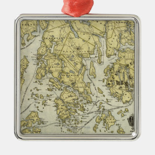 Ornement Carré Argenté L'Île déserte de bâti et la côte de la carte d