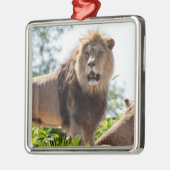 Ornement Carré Argenté Lion debout la bouche ouverte parmi les plantes (Gauche)