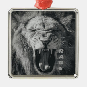 Ornement Carré Argenté Lion Rage noir et blanc Rocher
