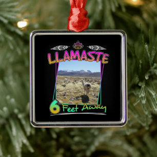 Ornement Carré Argenté Llama - Namaste Yoga Pun Llamaste