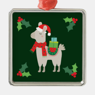 Ornement Carré Argenté Llamas de Noël