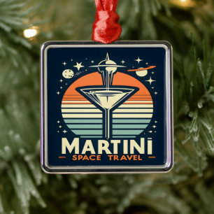 Ornement Carré Argenté Logo de décollage de Martini Space Travel