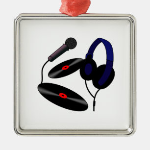 Ornement Carré Argenté Logo de jockey de disque